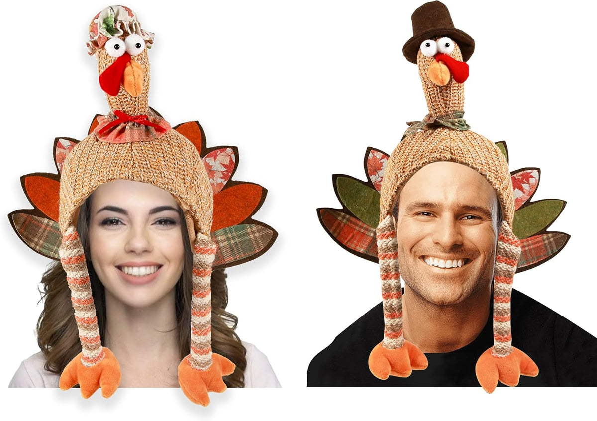 2PCS Plush Turkey Hat Funny Turkey Headwear for Thanksgiving Event
