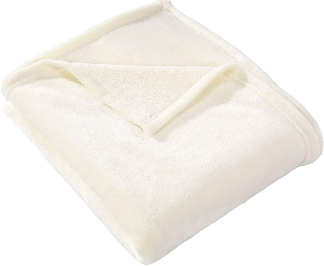 Flannel Fleece Throw Blanket, 50×60, Ivory
