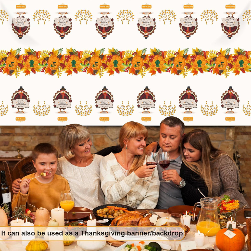 2 Pack Thanksgiving Tablecloth Disposable - Fall Party Supplies for Thanksgiving Table Decor | Friendsgiving Party Decorations | Thanksgiving Decorations 54" X 108"