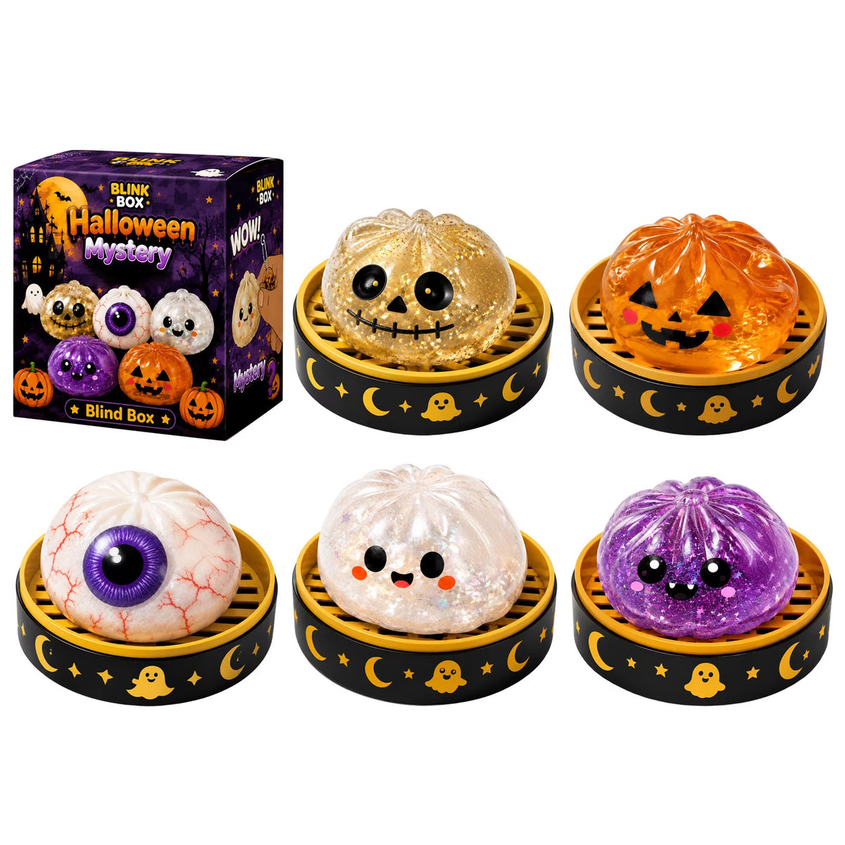 Mystery Halloween Ghost Dumpling Squishy,Colorful Cute Bao Dumplings Squeeze Balls Stress Relief Sensory for Holiday