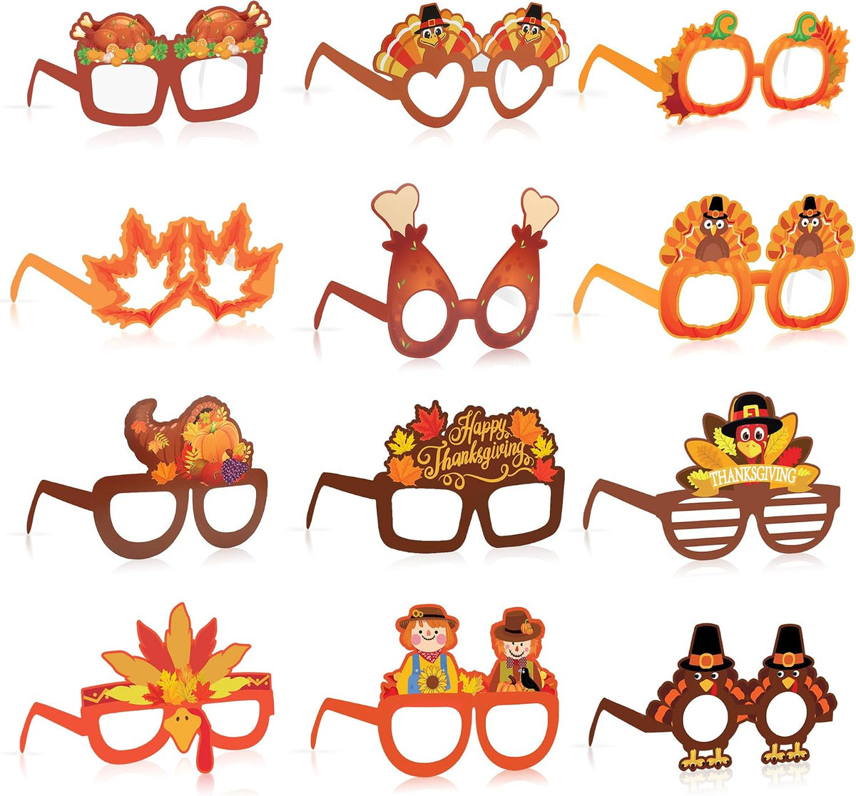 Fall Thanksgiving Party Favors, 24 Pack Turkey Thanksgivings Glasses Photo Props Holiday Eyeglasses Frames Thanksgiving Accessories Gifts for Adult Fall Thanksgiving Harvest Party Decorations