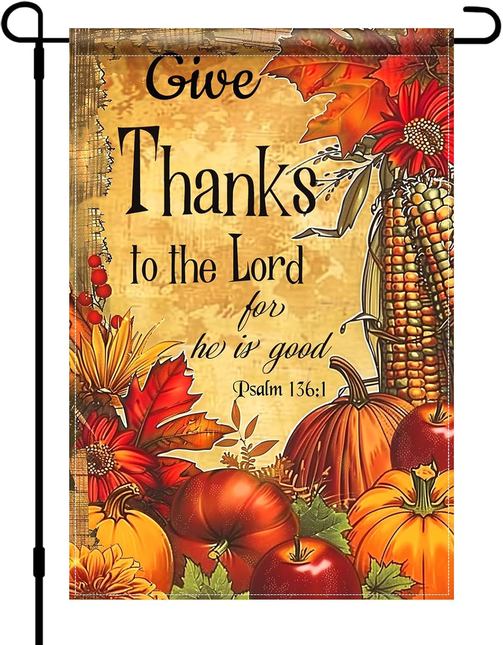 Thanksgiving Garden Flag Give Thanks Pumpkin Harvest 12X18 Inch