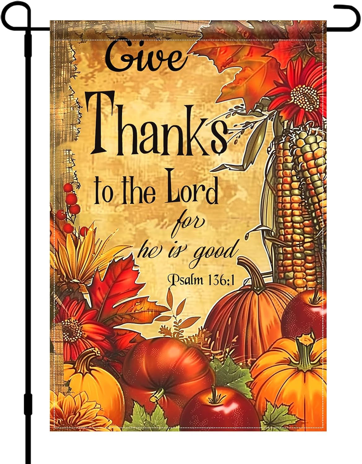 Thanksgiving Garden Flag Give Thanks Pumpkin Harvest 12X18 Inch