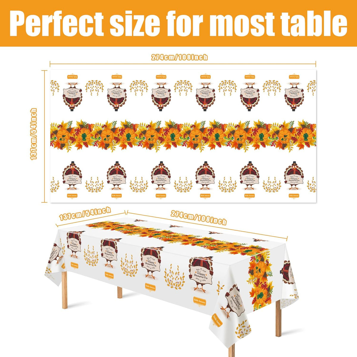2 Pack Thanksgiving Tablecloth Disposable - Fall Party Supplies for Thanksgiving Table Decor | Friendsgiving Party Decorations | Thanksgiving Decorations 54" X 108"