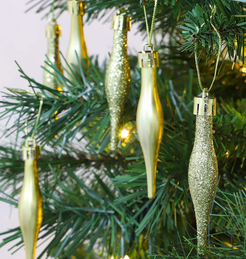 Droplet Baubles, Matte & Glitter, Gold, Pack of 15