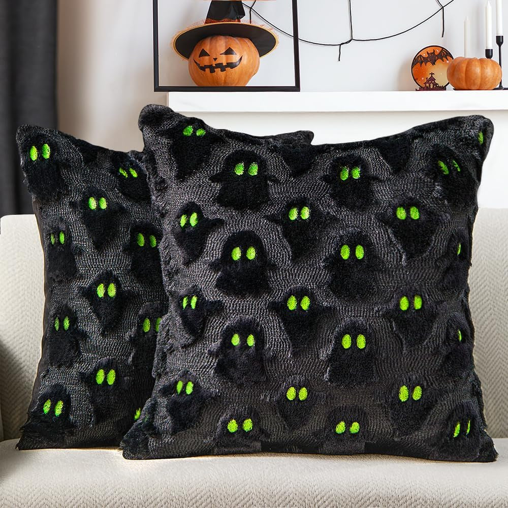 Halloween Pillow Covers 18X18 Inch 2Pcs Black Ghost Halloween Decor