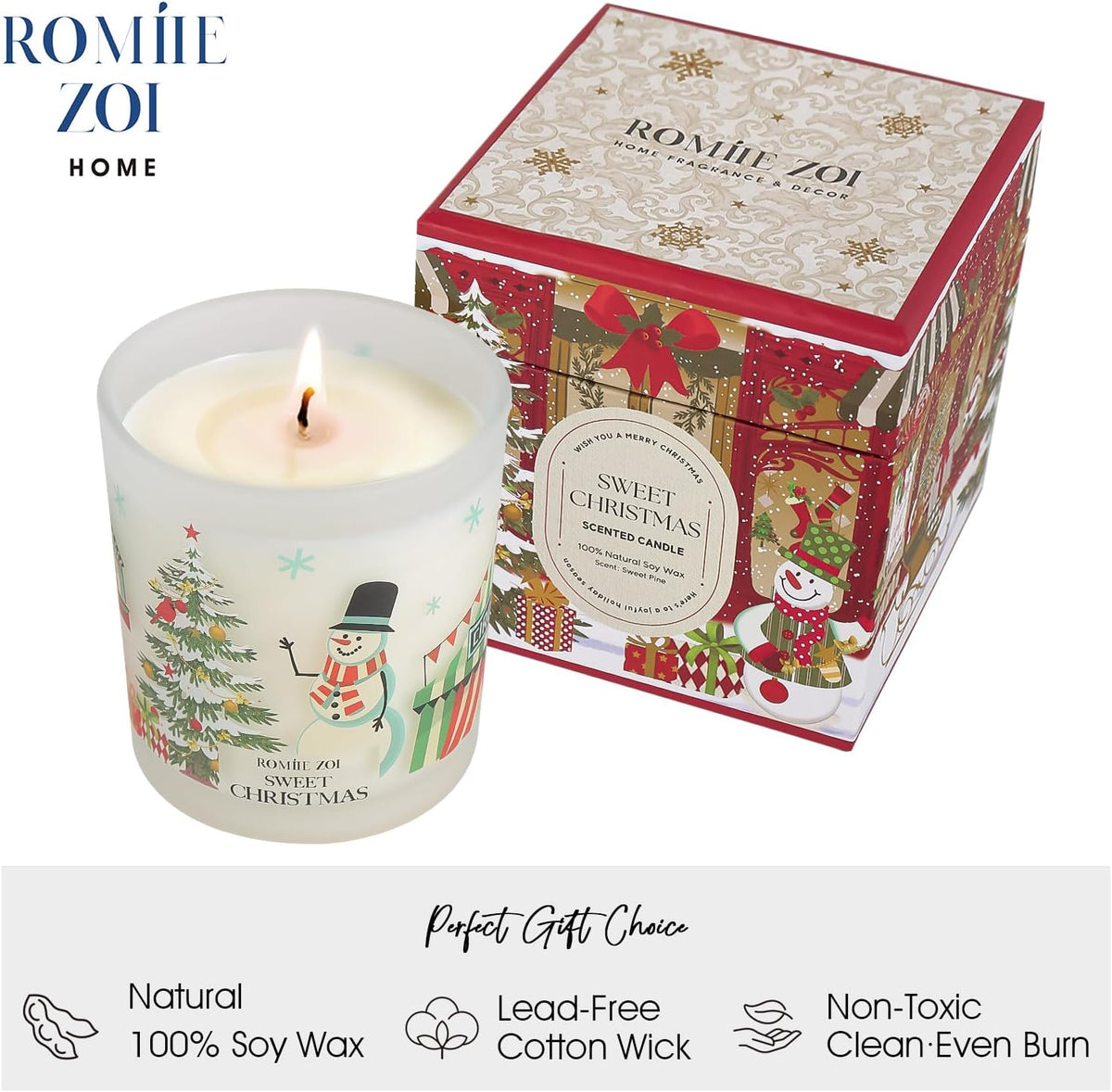 Christmas Scented Jar Candle - 6Oz Soy Wax Candle - Sweet Christmas Infused with Sweet Pine Aroma - Keepsake Box Special for Holiday Gifts