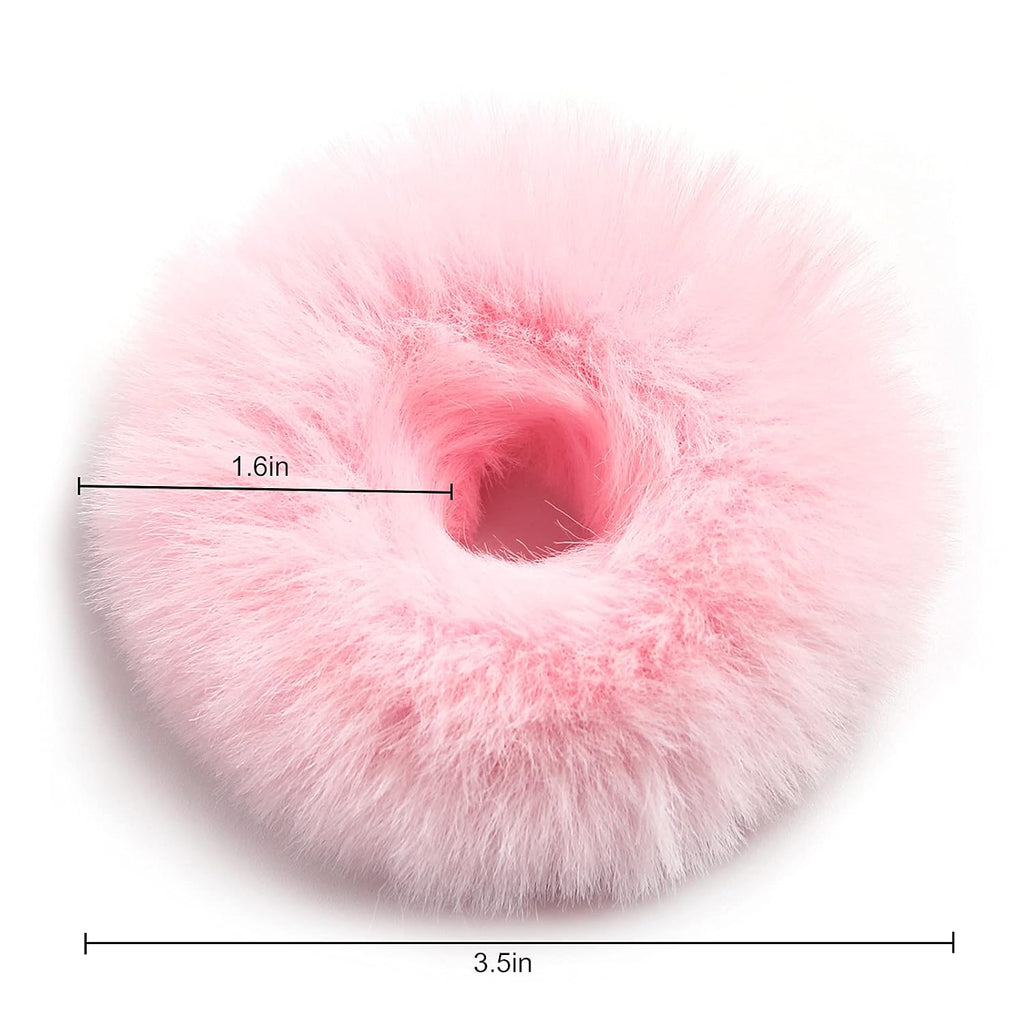 2Pcs Pack Furry Faux Rabbit Fur Hair Scrunchies Artificial Fur Hair Bobbles Elastic Hair Band Rope Wristband Ponytail Accessories Lilac