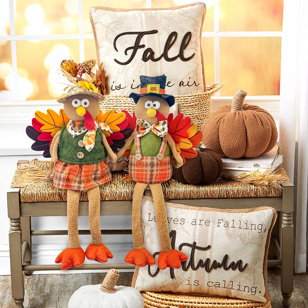 Stuffed Turkey Thanksgiving Table Decor Turkey Couple Doll Thanksgiving Decorations Outdoor Handmade Tabletop Fall Decor Kit for Home