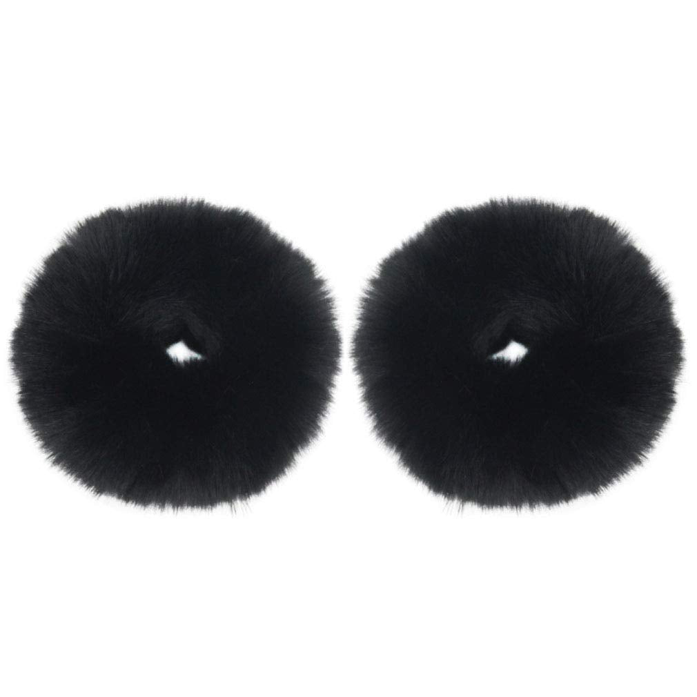 2Pcs Pack Furry Faux Rabbit Fur Hair Scrunchies Artificial Fur Hair Bobbles Elastic Hair Band Rope Wristband Ponytail Accessories Black