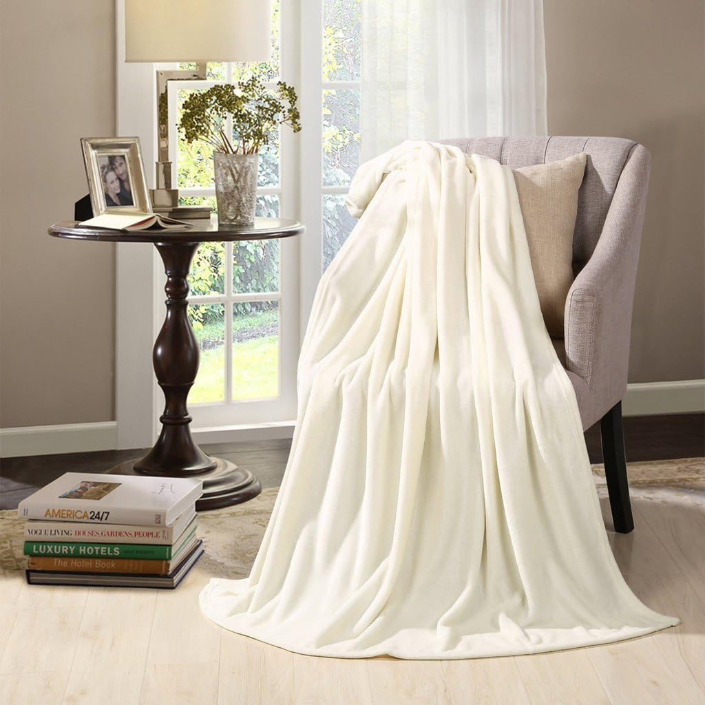 Flannel Fleece Throw Blanket, 50×60, Ivory
