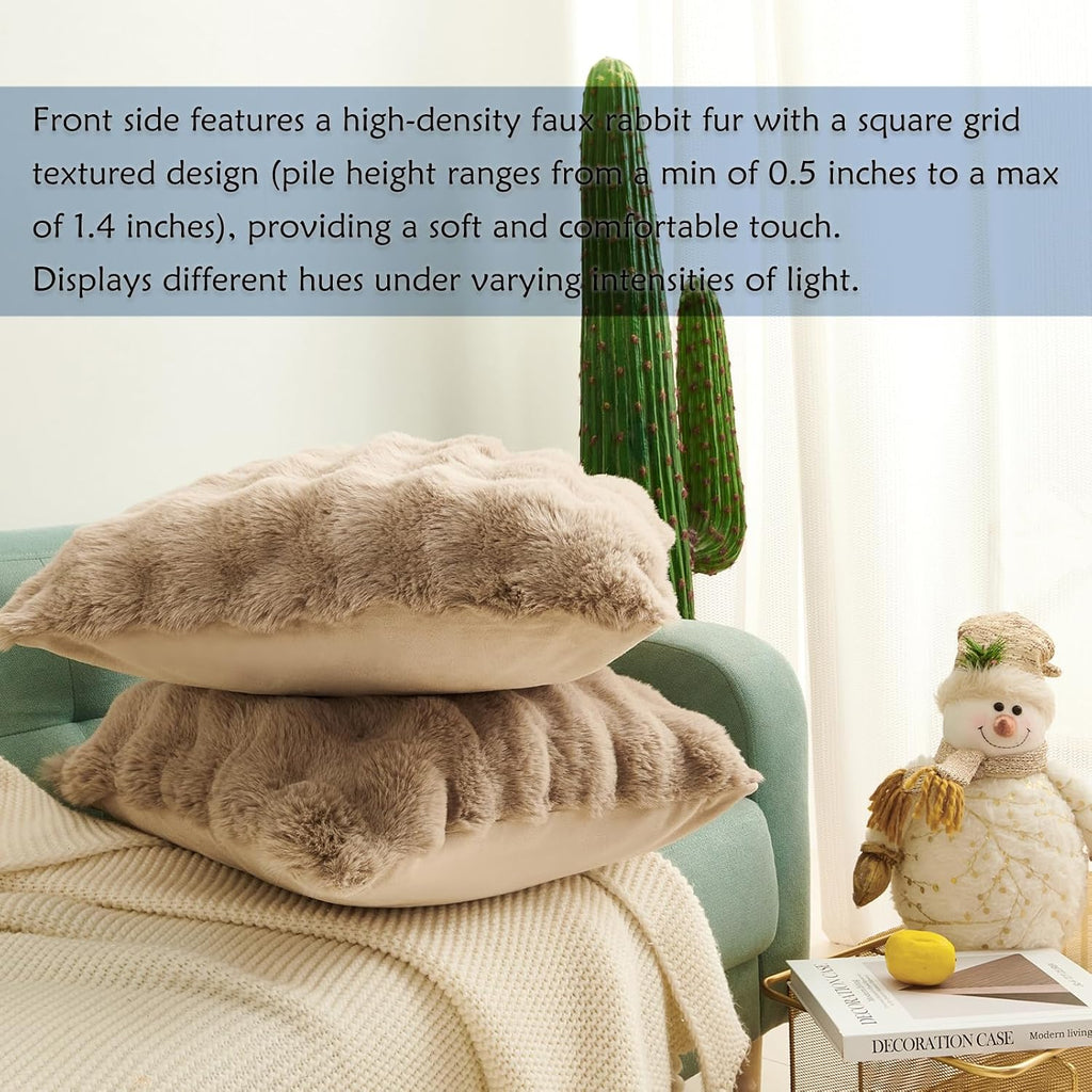 Faux Rabbit Fur Pillow Covers, 18×18, Taupe, Set of 2 – view 7