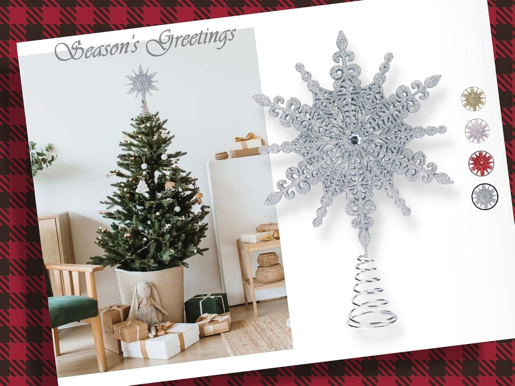 Silver Glittered Filigree Star Tree Topper, 8" – view 5