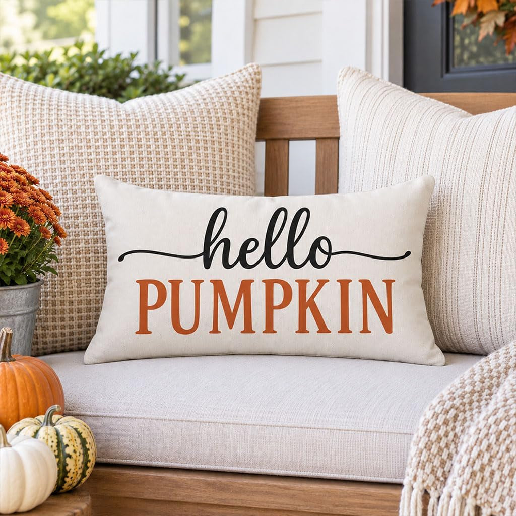 Cream Orange Fall Pillow Cover, 12×20 (Quote)