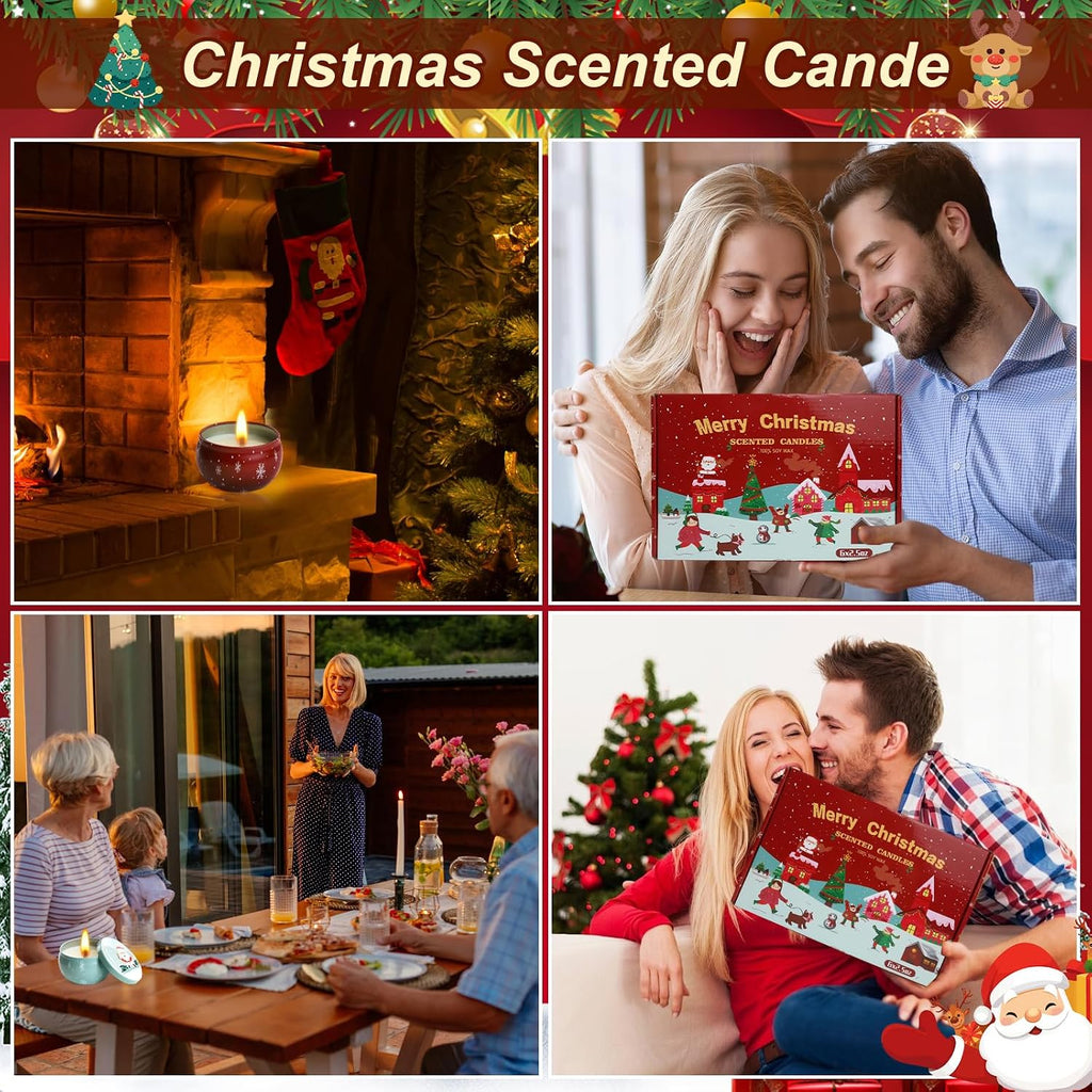 Christmas Scented Candle Gift 6 Pack, Christmas Candles for Home Scented, 100% Natural Soy Wax Long Lasting Jar Aromatherapy Candle Gifts for Mother'S Day