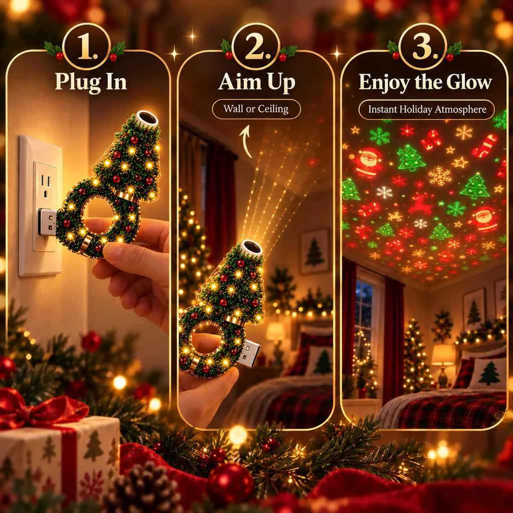 2026 New USB Plug-In Christmas Projector Night Light, 6+ Holiday Pattern Ceiling Lamp, Warm LED Christmas Tree Room Decor for Bedroom, Party & Holiday Gifts