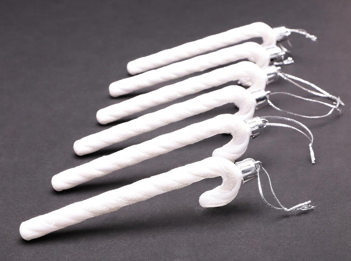 Glitter Candy Cane Ornaments, White, Pack of 6 – view 3