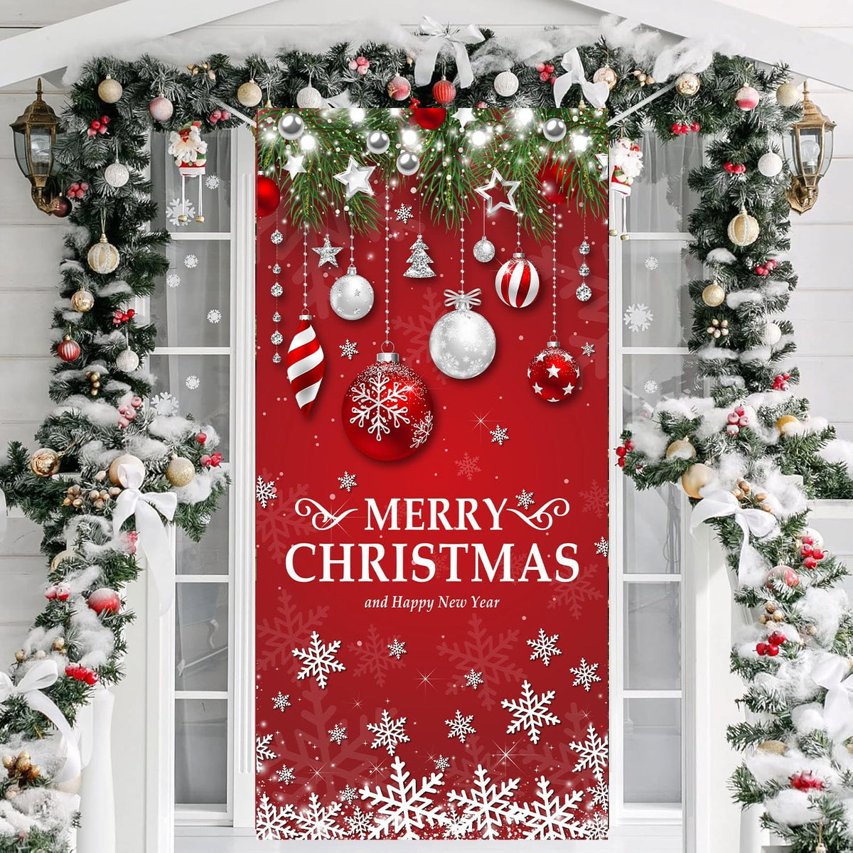 Retro Merry Christmas Door Cover, 71×35"