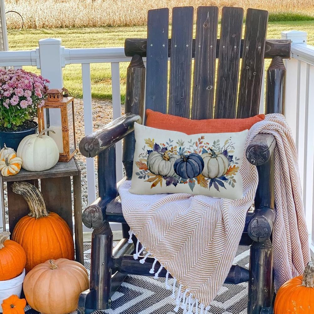 Blue Pumpkins Outdoor Pillow Cover, 12×20 – view 3