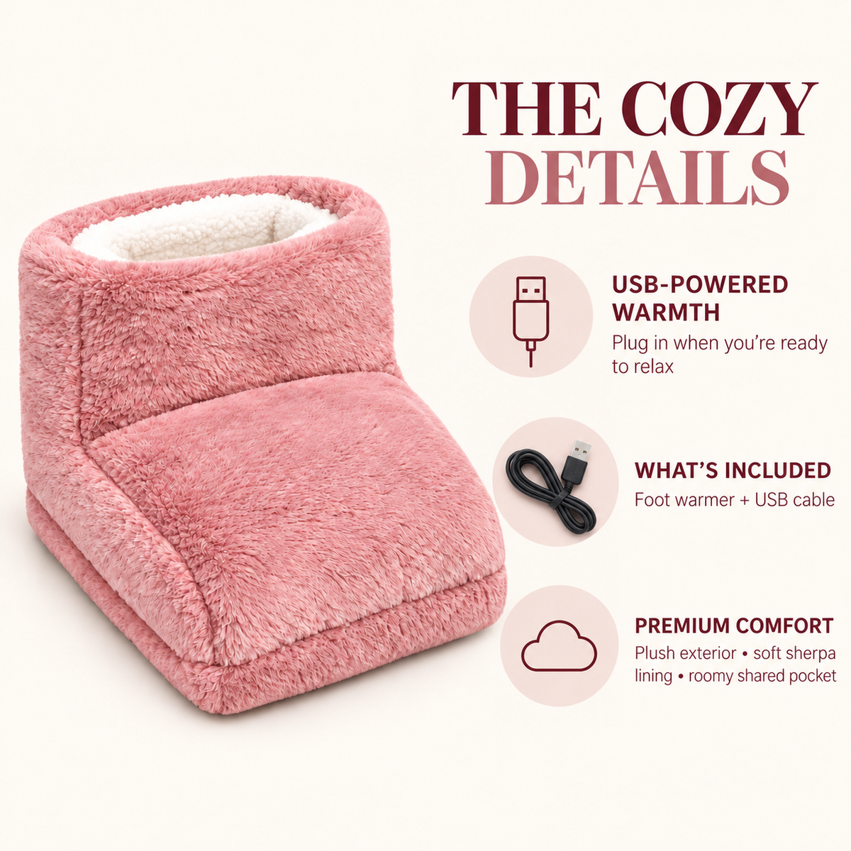 Warmelle heated foot warmer with sherpa-lined shared foot pocket