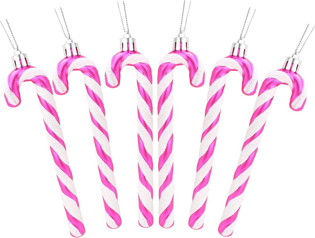 Glitter Candy Cane Ornaments, Hot Pink, Pack of 6
