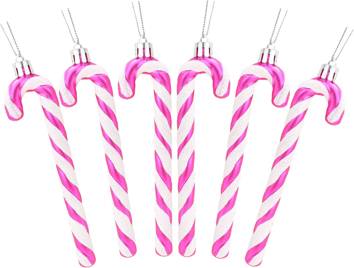 Glitter Candy Cane Ornaments, Hot Pink, Pack of 6