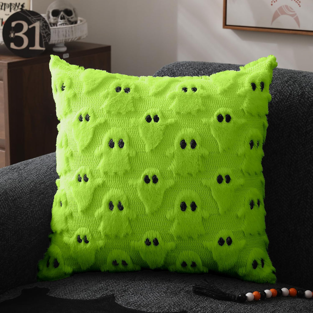 Halloween Pillow Covers 16X16 Inch 2Pcs Green Ghost Halloween Decor