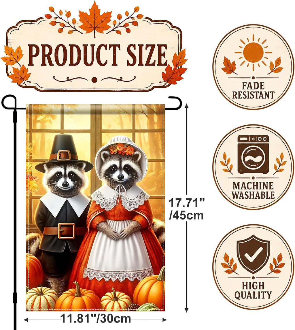 Thanksgiving Fall Garden Flag Raccoon Pumpkin 12X18 Inch Decor
