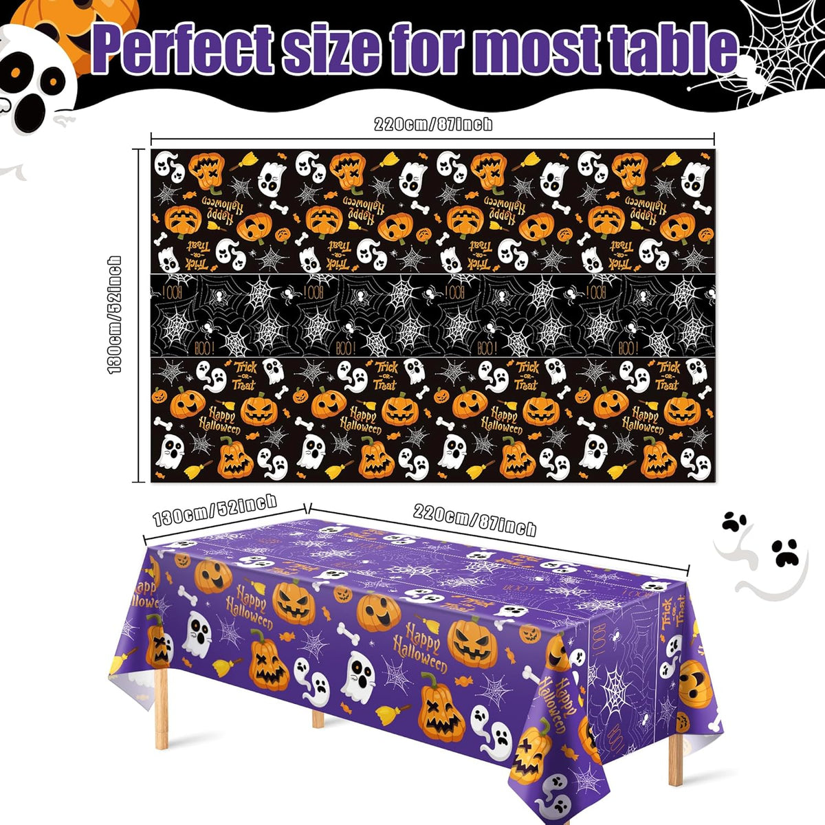 Halloween Decorations - Disposable Plastic Halloween Tablecloth | Halloween Party Decorations Favors Supplies for Table Decor Indoor Outdoor Backdrop Banner,2 Pack