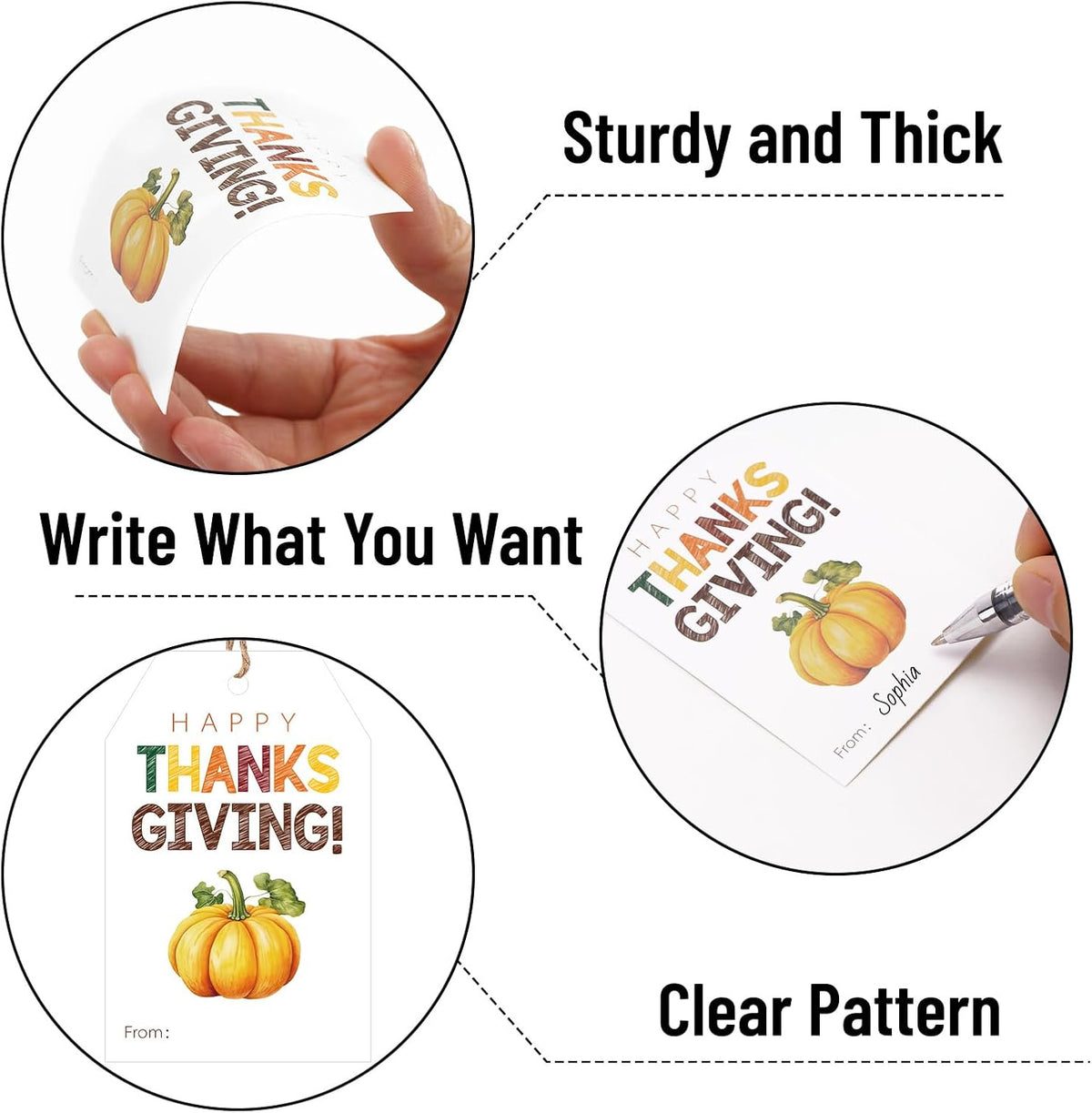 Thanksgiving Tags with String - 50Pcs Happy Thanksgiving Gift Tag, 3.3X2.1In Fall Pumpkin Name Labels Tags for Thanksgiving Gift Wrap, Party Favors, Greeting Cards, Candy Bags