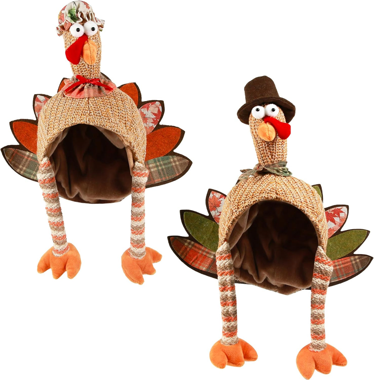 2PCS Plush Turkey Hat Funny Turkey Headwear for Thanksgiving Event