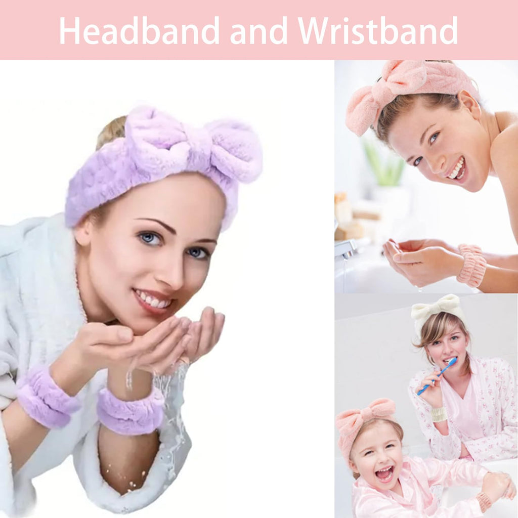 Spa Headband and Wristband Set Top Knotted Headbands Big Hair Claw Clips Butterfly Hair Accessories Satin Silk Scrunchies Quilted Makeup Bag Blank Cards Gift Box Gifts for Women and Teen Girl Gifts