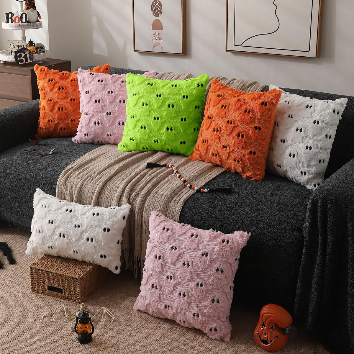 Halloween Pillow Covers 16X16 Inch 2Pcs Green Ghost Halloween Decor