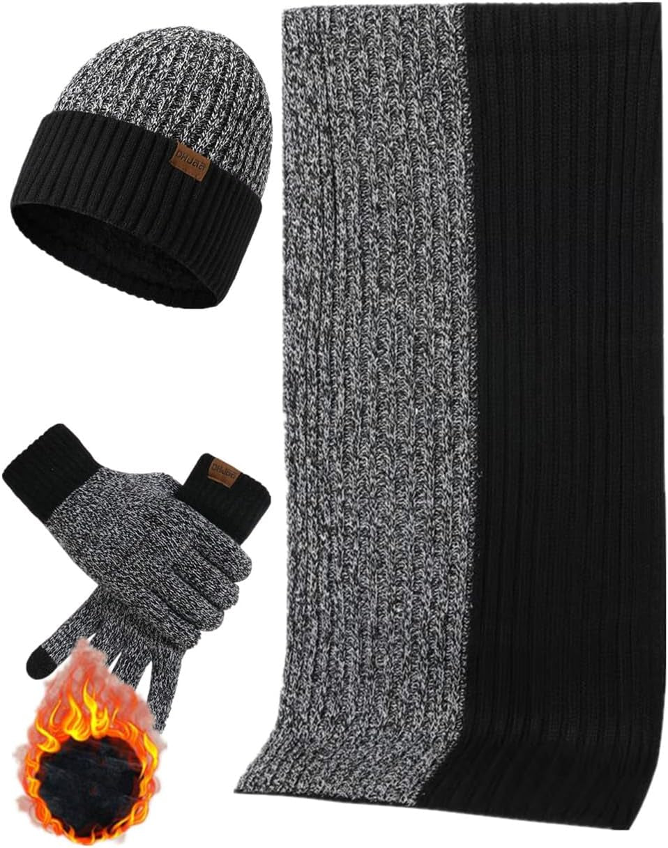 Men's Knit Beanie, Scarf & Touchscreen Gloves Set