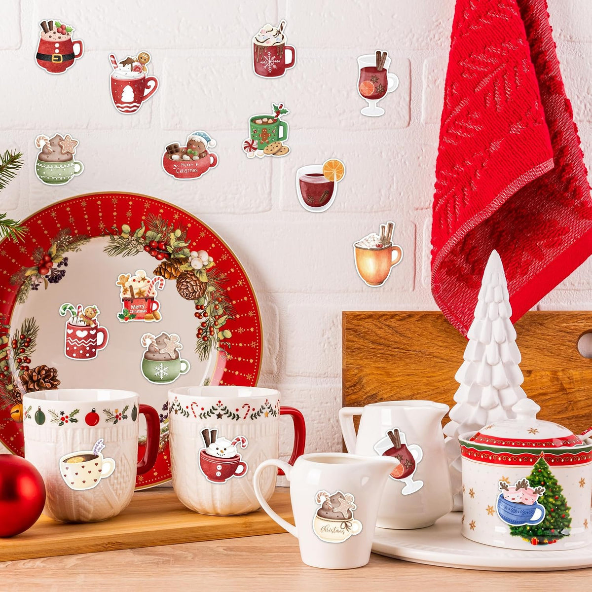 Christmas Hot Cocoa Stickers, 1000 Pcs Watercolor Hot Cocoa Milk Mug