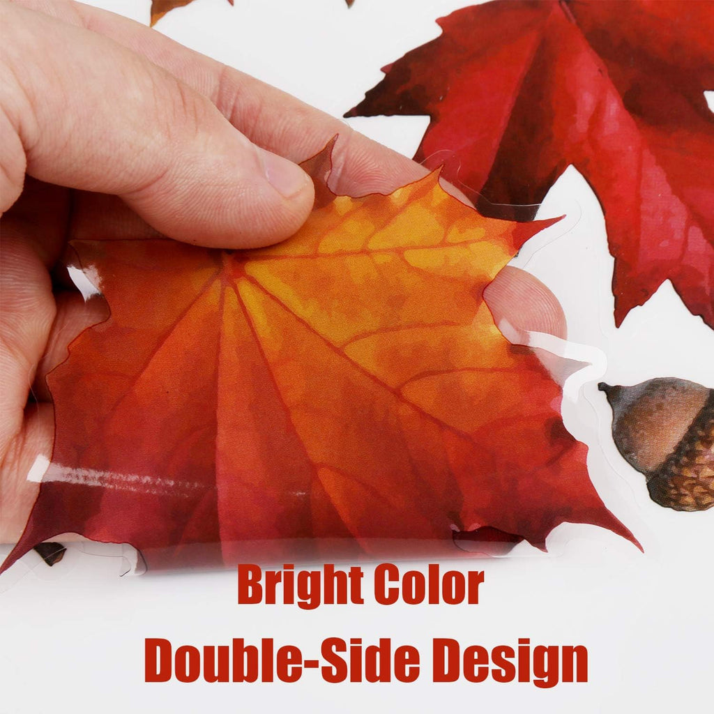 6 Sheets 200Pcs Thanksgiving Window Clings, Autumn Maple Leaves Windows Static Stickers for Thanksgiving Day Window Decoration