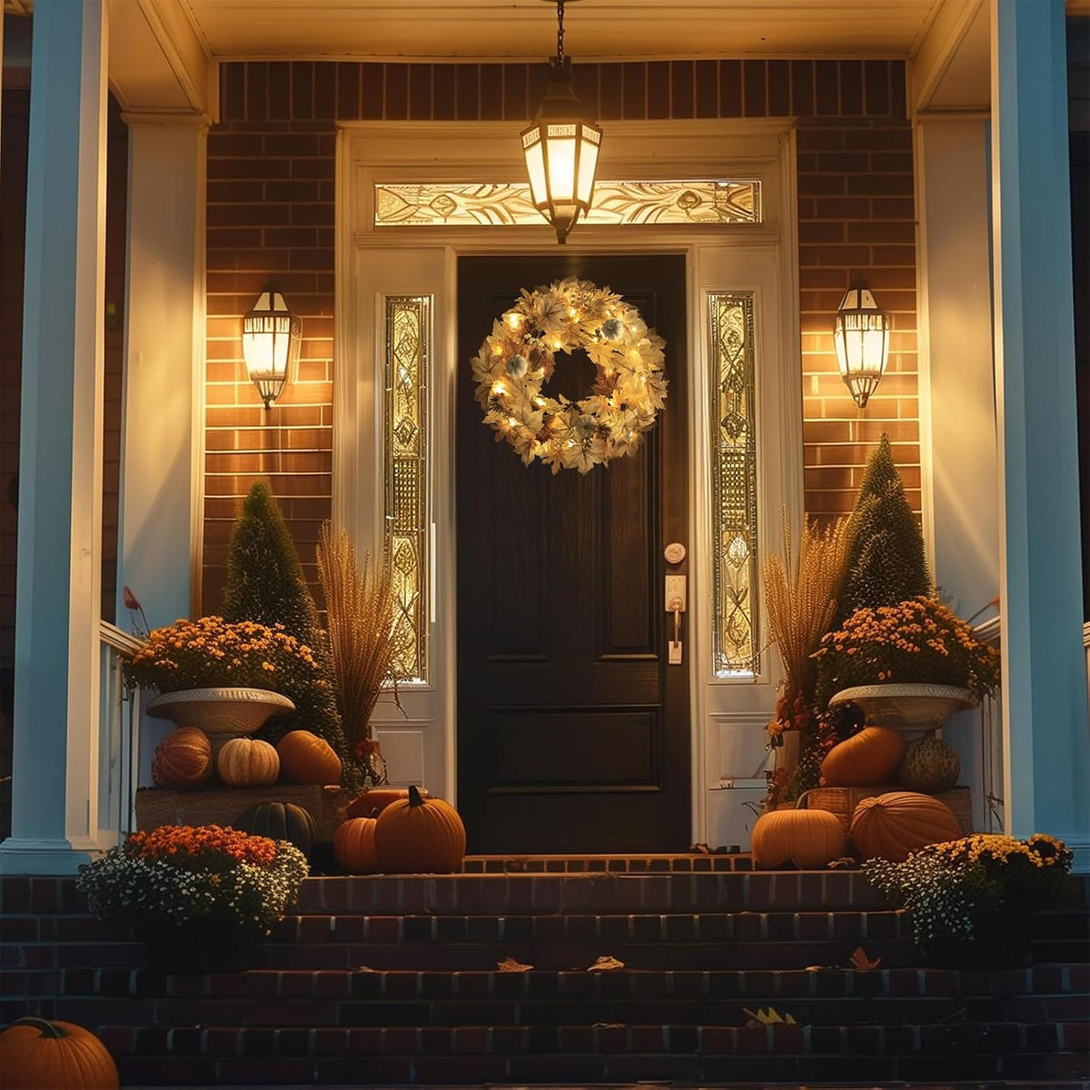 22" Lighted Fall Wreath with Pumpkins & Berries – view 2