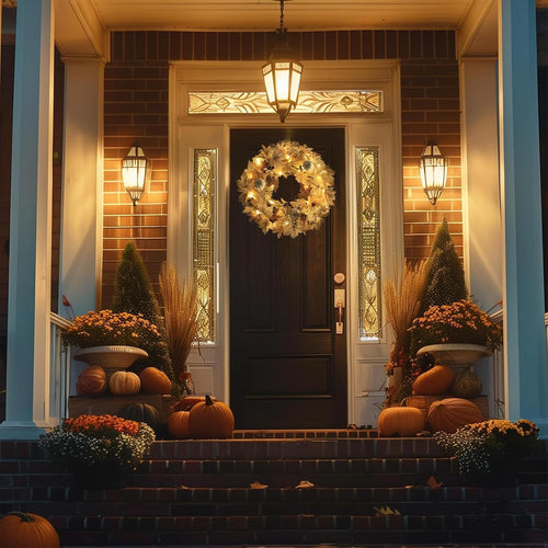 22" Lighted Fall Wreath with Pumpkins & Berries – view 2