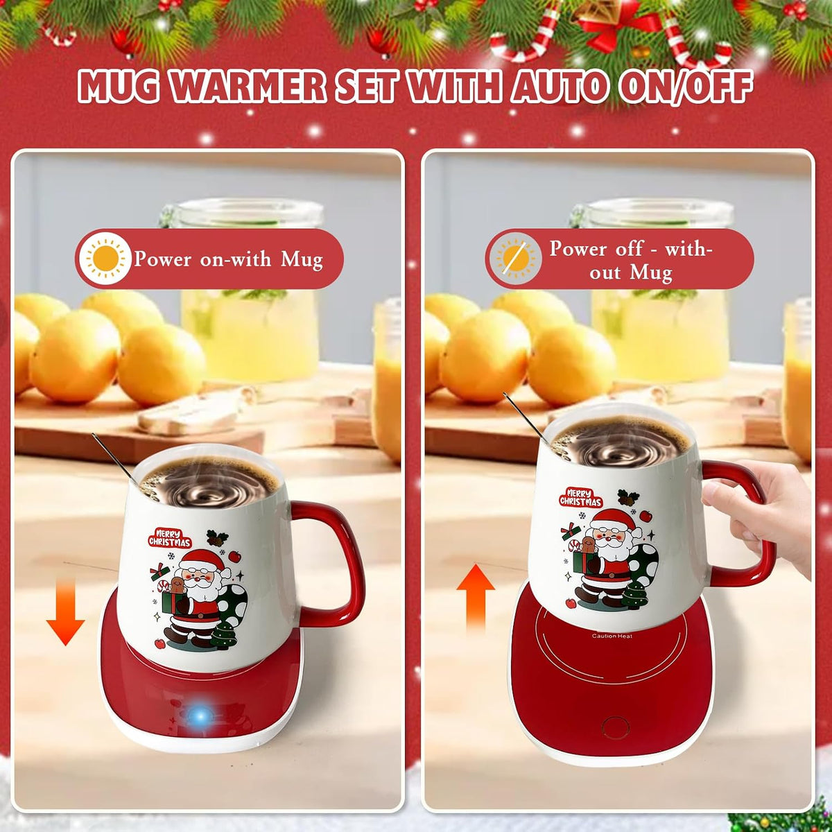 Christmas Coffee Warmer with Mug Set, Coffee Cup Warmer Coffee Mug Warmer with Auto Shut off for Desk Home Office, Coffee Gifts Xmas Gifts for Coffee Lovers Mom Her Wife Girlfriend Daughter