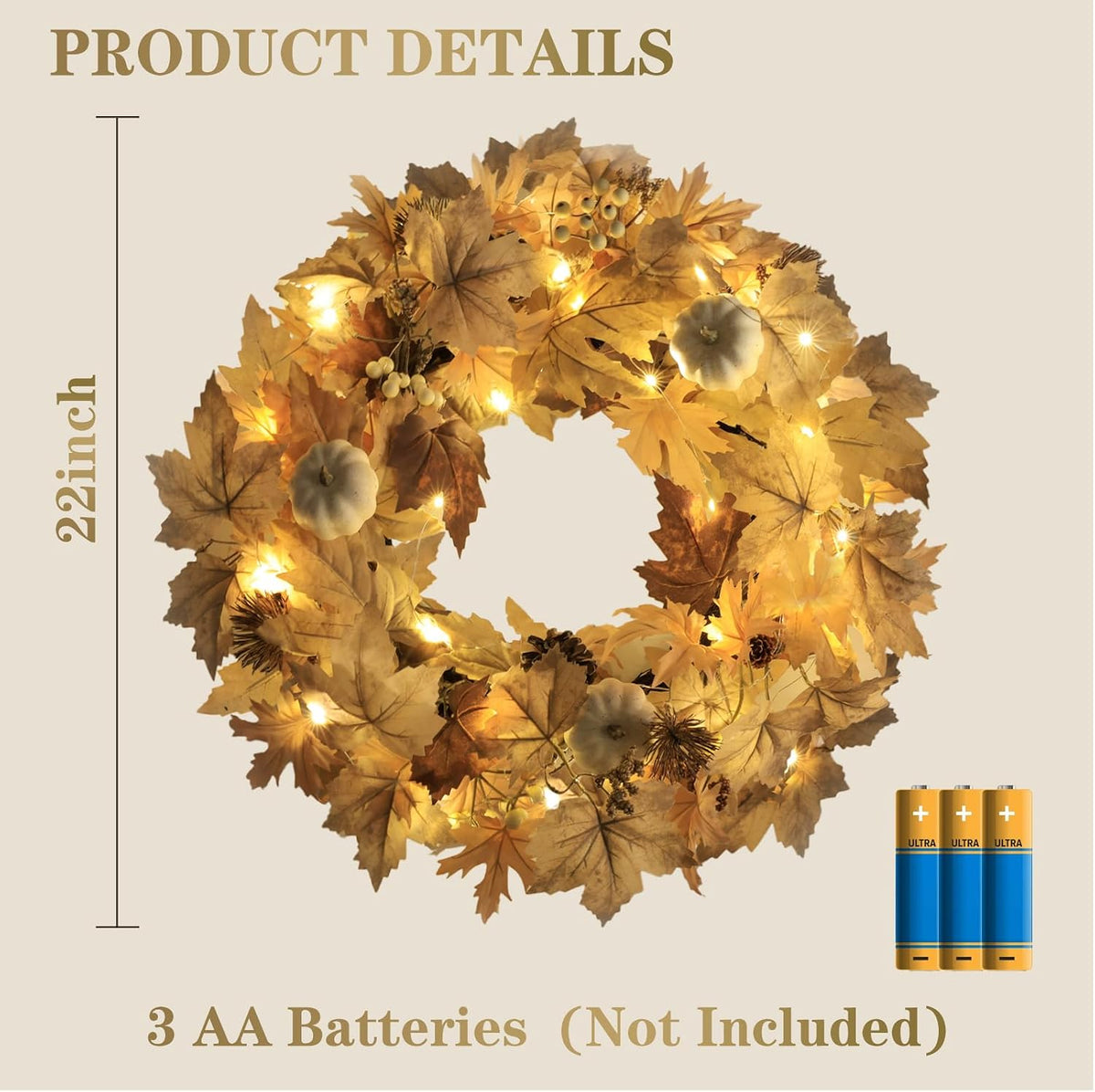 22" Lighted Fall Wreath with Pumpkins & Berries – view 5