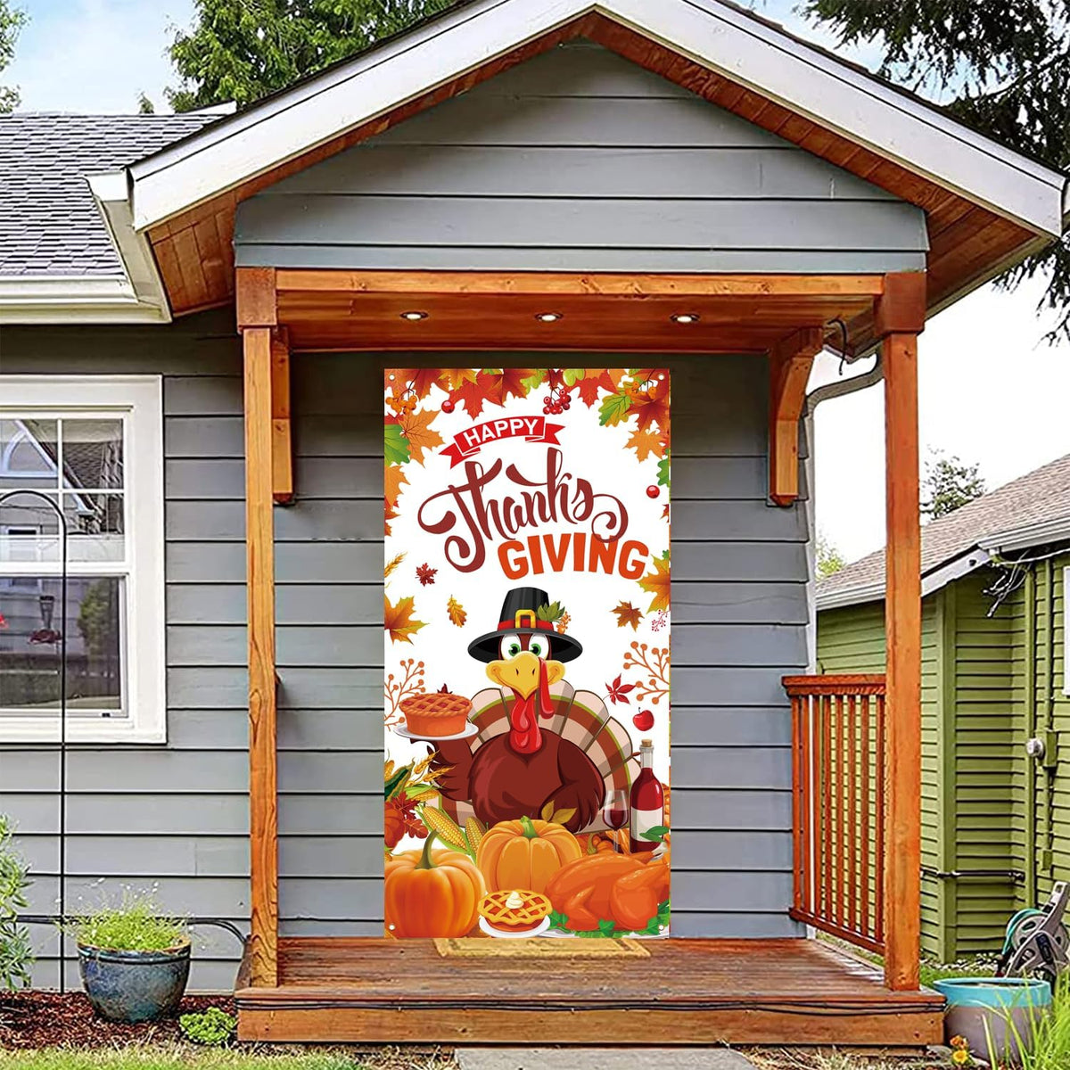 Happy Thanksgiving Door Cover for Fall Thanksgiving Party Decorations,71X35 Inch