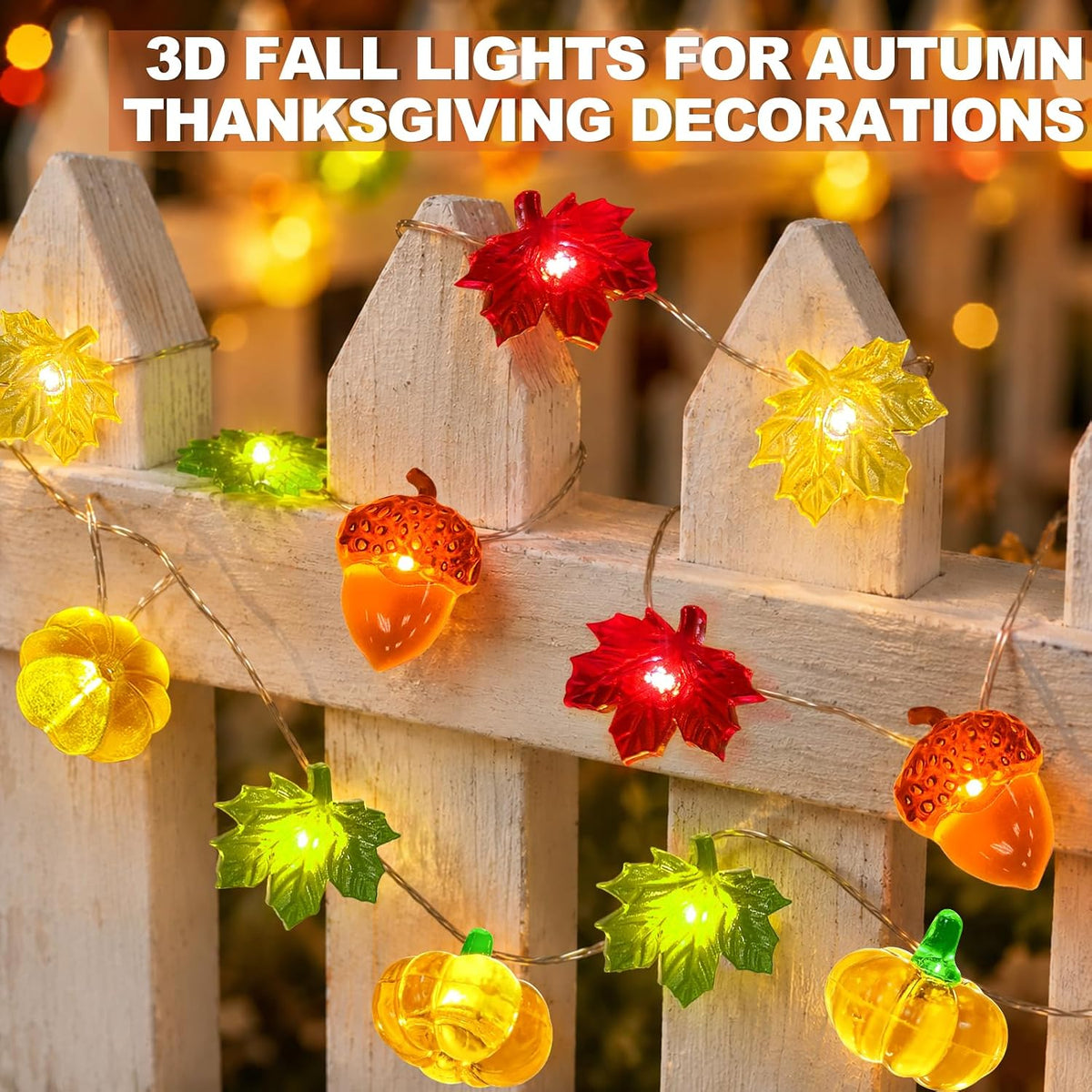 3D Pumpkin & Acorn String Lights, 6.5 ft – view 3
