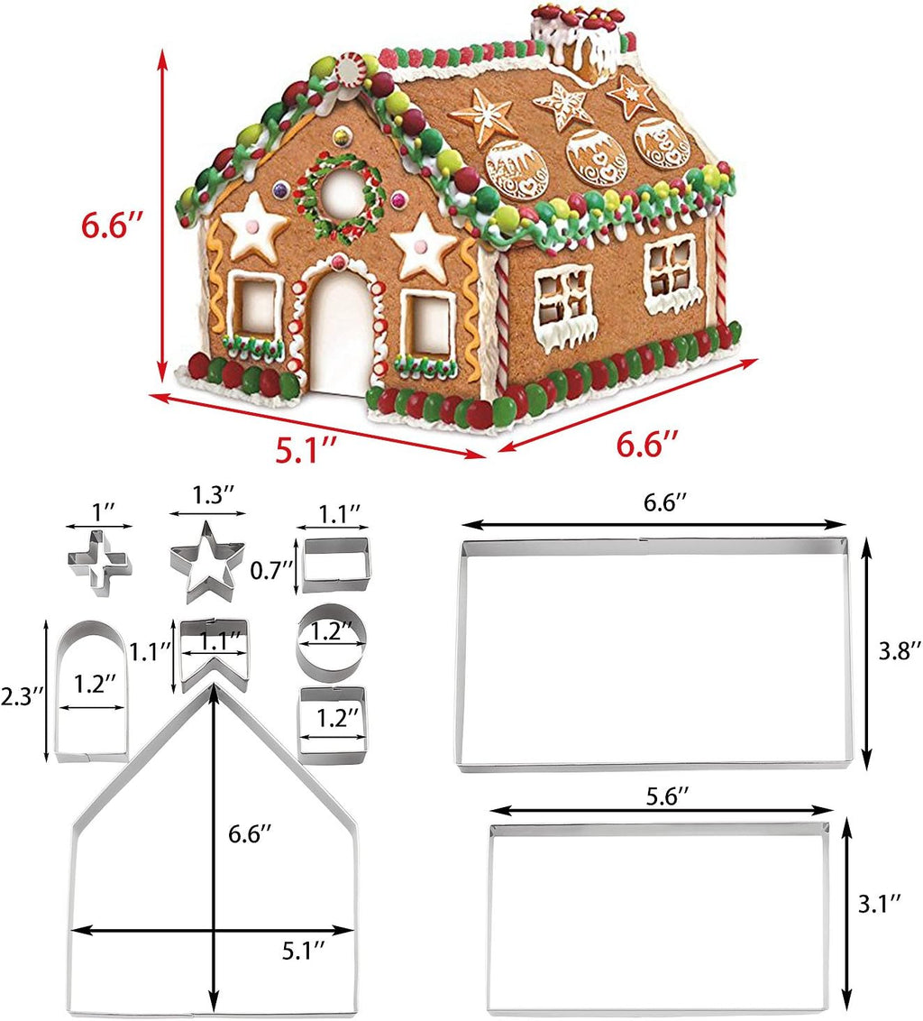 Gingerbread House Cookie Cutter Set - 3D Christmas Cookie Cutters - 10Pcs Gingerbread House Kit for Christmas, Halloween, Holiday, Winter (Gift Package)