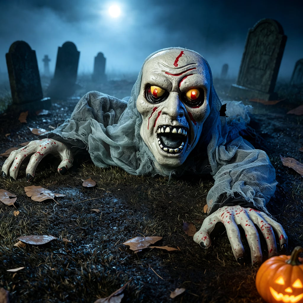 Halloween Groundbreaker Animated Halloween Decorations Zombie with Bloodstain,Sound and Flashing Eyes,Outdoor Scary Halloween Yard Decorations