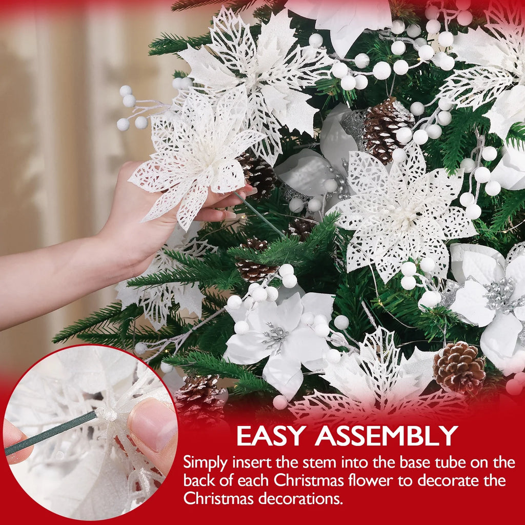 Glitter Poinsettia & Pine Cone Tree Picks, White, 56-Piece – view 3