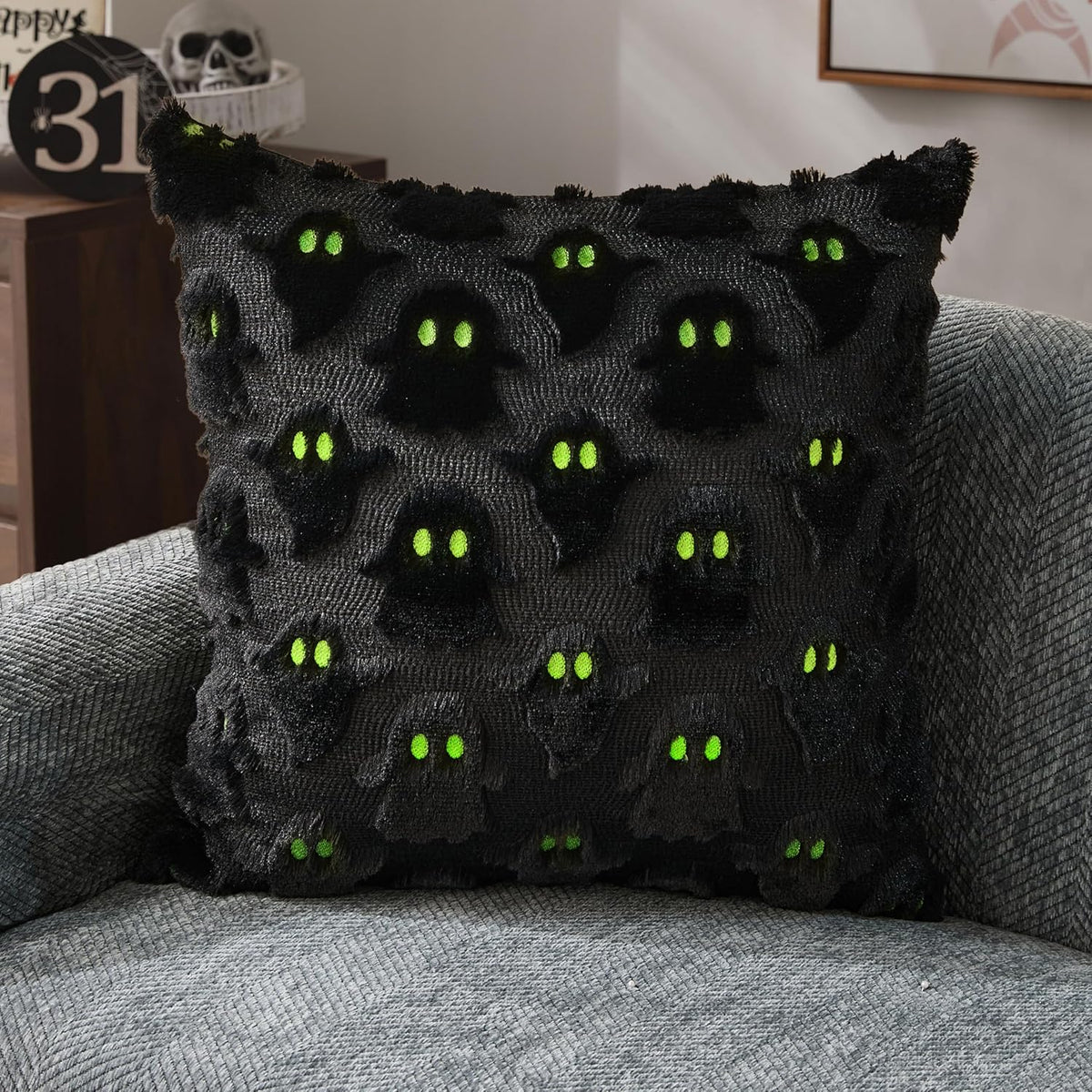 Halloween Pillow Covers 18X18 Inch 2Pcs Black Ghost Halloween Decor
