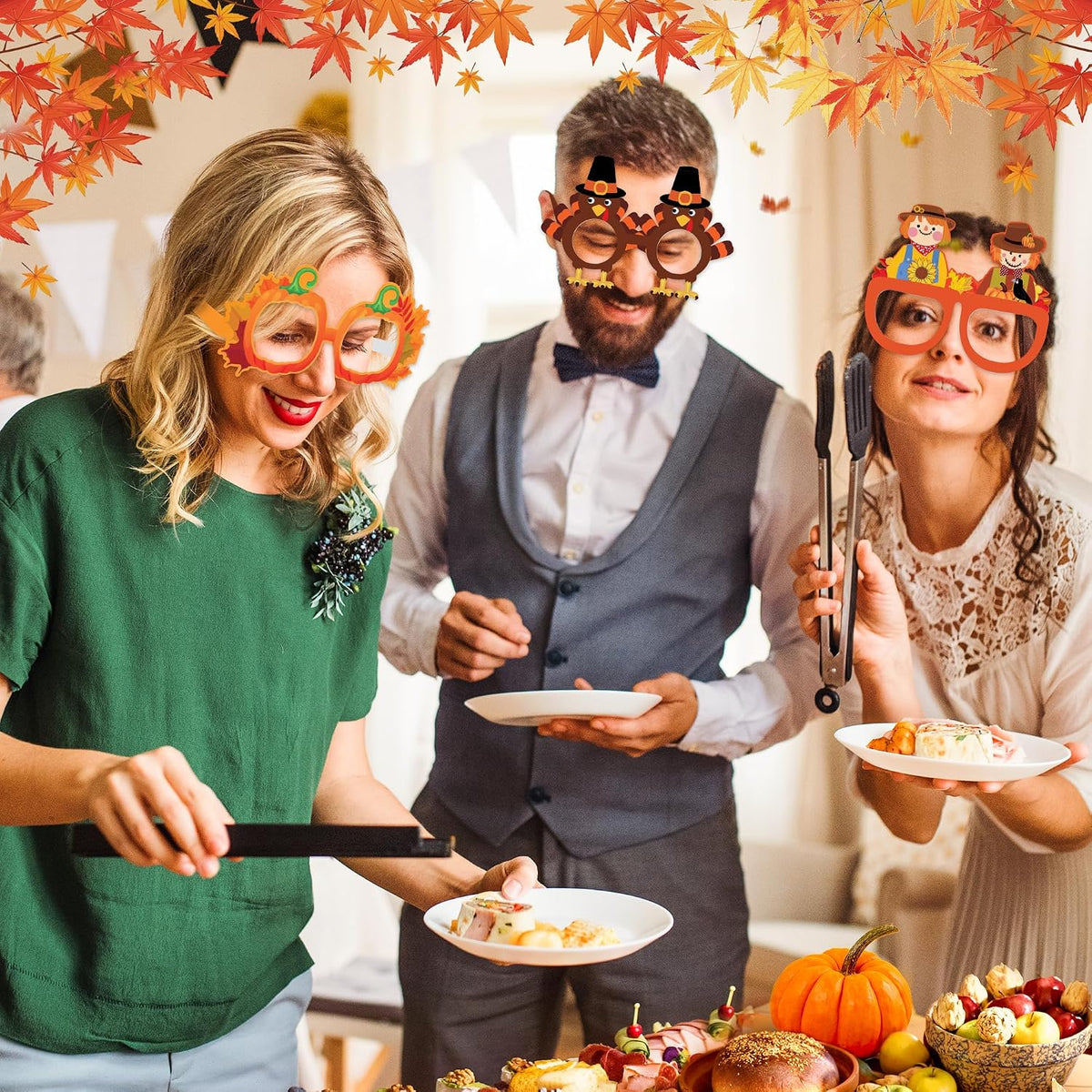 Fall Thanksgiving Party Favors, 24 Pack Turkey Thanksgivings Glasses Photo Props Holiday Eyeglasses Frames Thanksgiving Accessories Gifts for Adult Fall Thanksgiving Harvest Party Decorations
