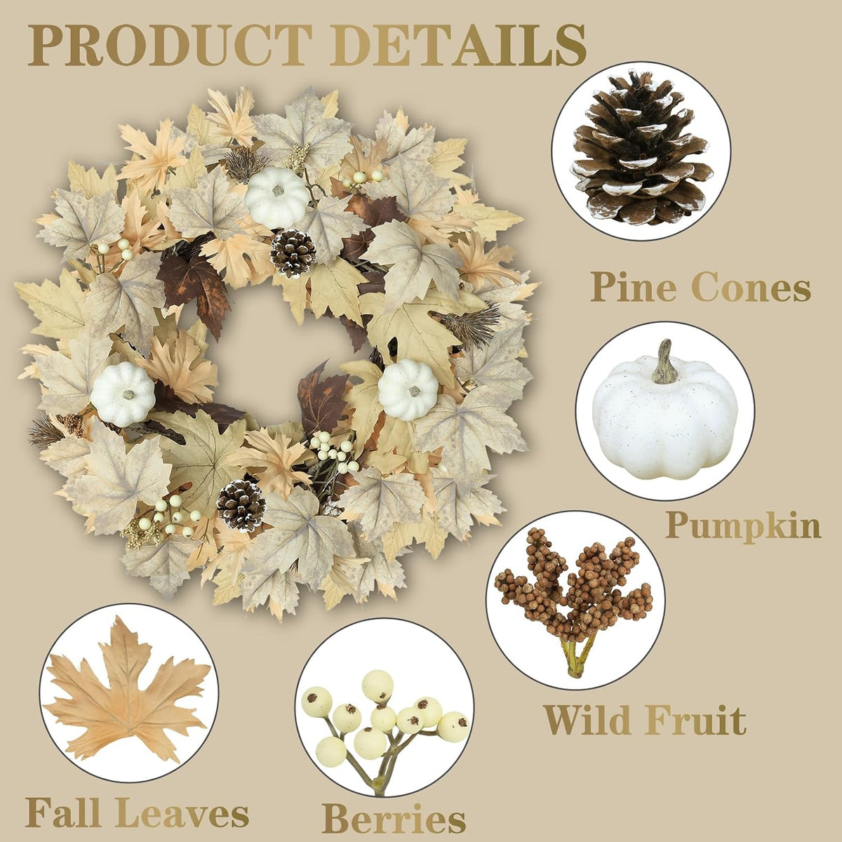 22" Lighted Fall Wreath with Pumpkins & Berries – view 3