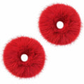 2Pcs Red Pompom Hair Tie, Furry Faux Rabbit Fur Fuzzy Scrunchies, Red Fuzzy Hair Ties Baby Hairs Ties Ponytail Holders Pom for Girl Women Christmas