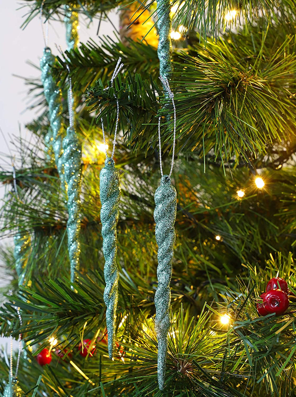 Glitter Icicle Ornaments, Mint Green, Pack of 20 – view 2